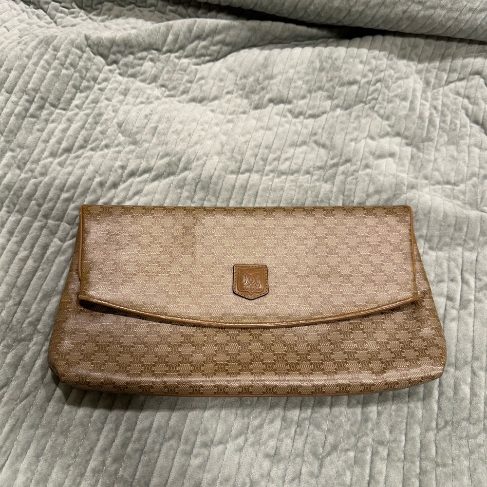 Vintage Celine Macadam Beige Magnetic Clutch